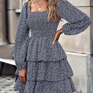 Floral navy smocked dress